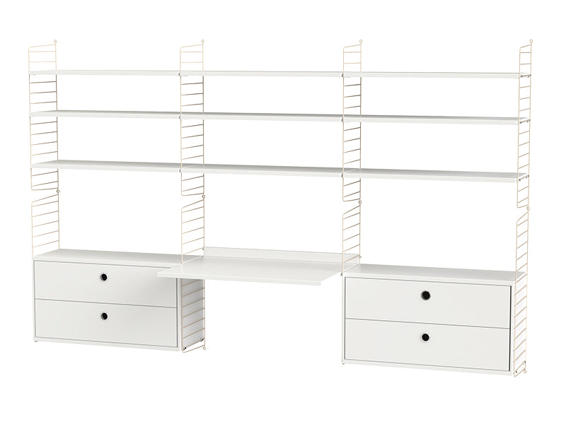 String Furniture Workspace Bundle W F in White shelves and beige panels
