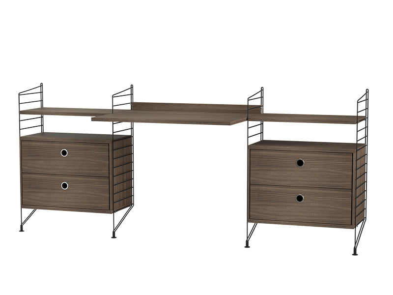 String Furniture Workspace Bundle W C in Walnut shelves and black panels