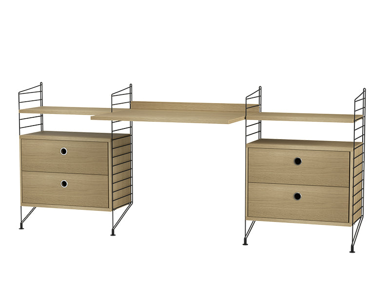 String Furniture Workspace Bundle W C in Oak shelves and black panels