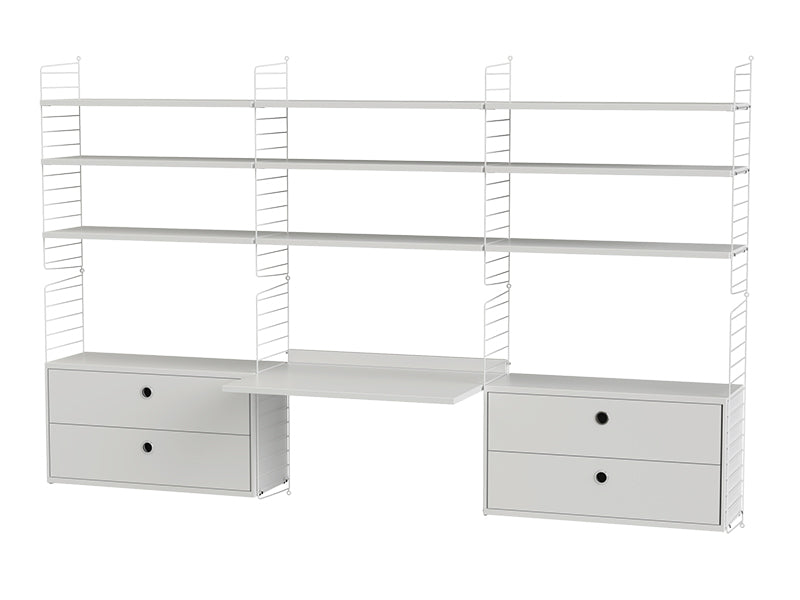 String Furniture Workspace Bundle W F in White shelves and white panels