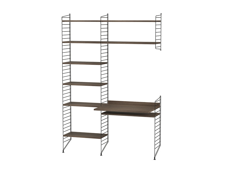 String Furniture Workspace Bundle W G in Walnut shelves and black panels