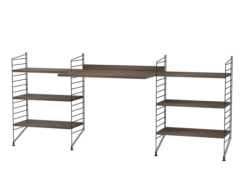 String Furniture Workspace Bundle W D in Walnut shelves and black panels