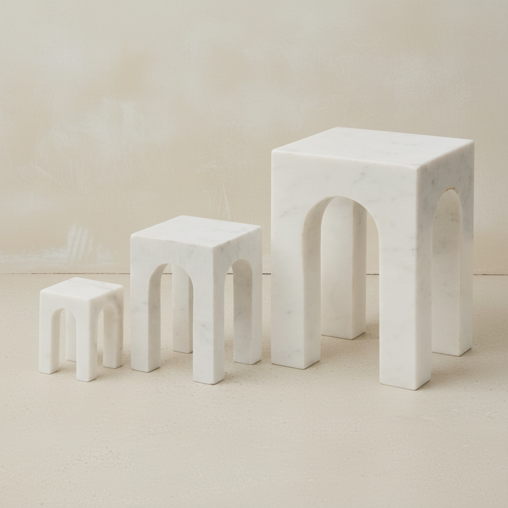 Gejst Arkis Bookends/Sculptures - Set of 3, White Marble