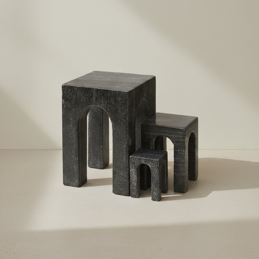 Gejst Arkis Bookends/Sculptures - Set of 3, Black Marble