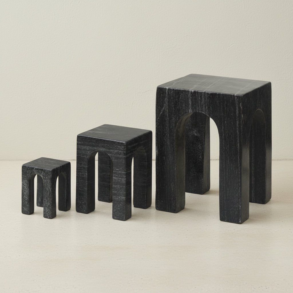 Gejst Arkis Bookends/Sculptures - Set of 3, Black Marble