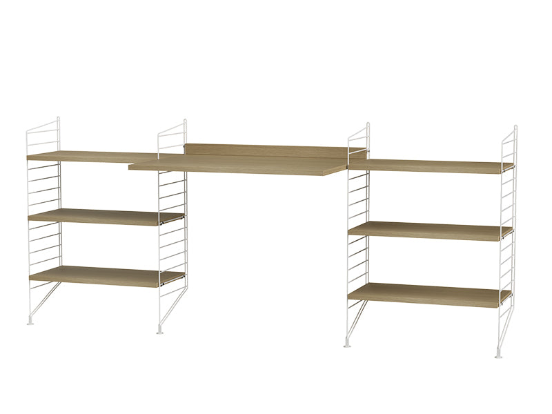 String Furniture Workspace Bundle W D in Oak shelves and white panels