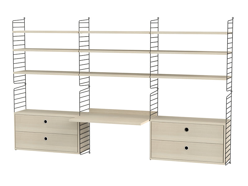 String Furniture Workspace Bundle W F in Ash shelves and black panels