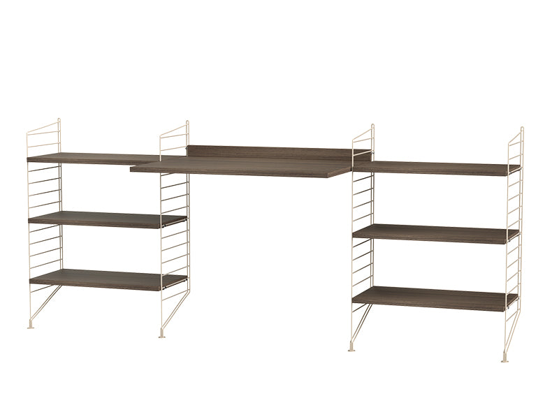String Furniture Workspace Bundle W D in Walnut shelves and beige panels