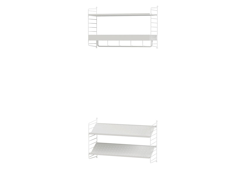 String Furniture Hallway Bundle H Q in White shelves and white panels