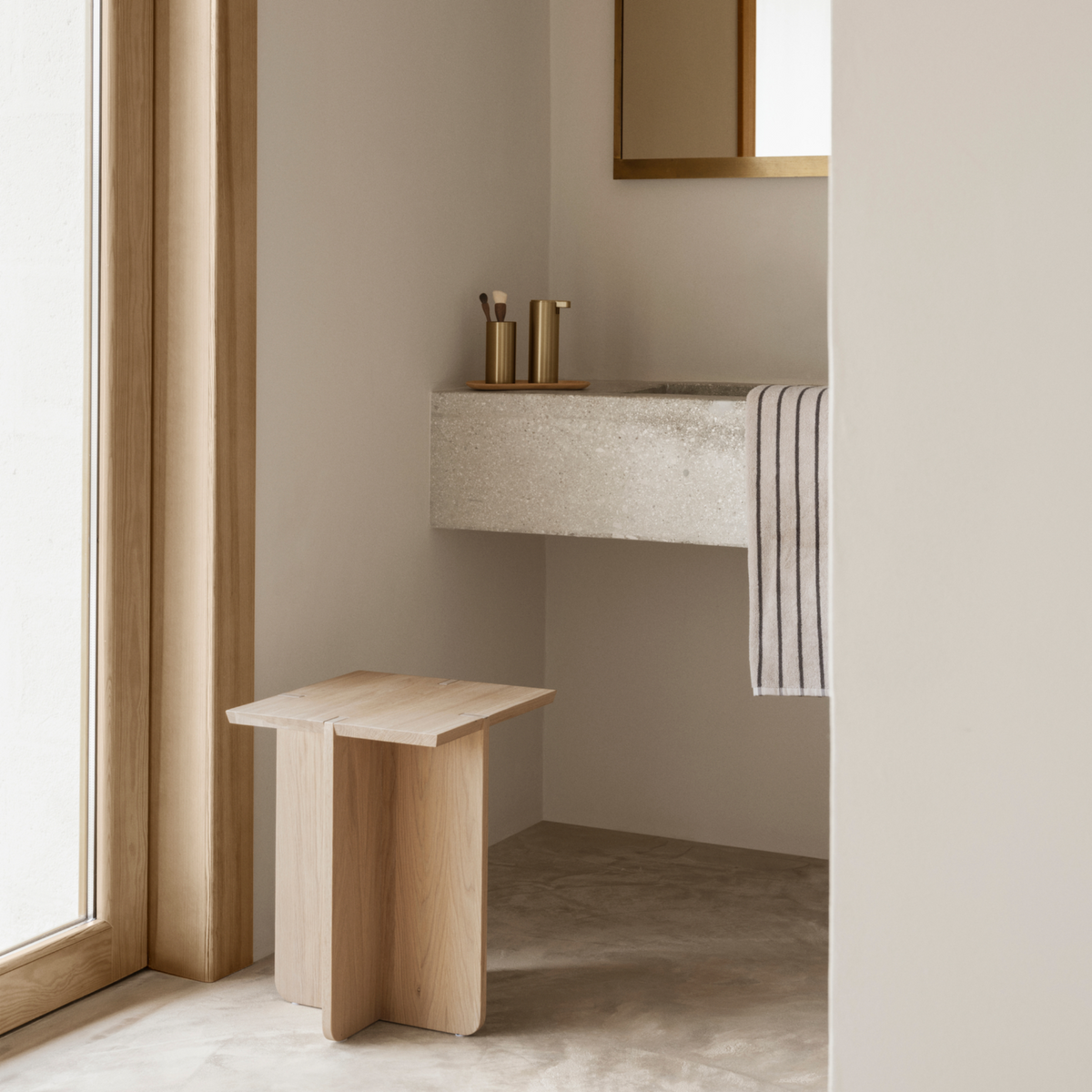 Blomus Engawa Minimalist Oak Side Table or Stool Featuring Japanese Inspired Interlocking Base Panel