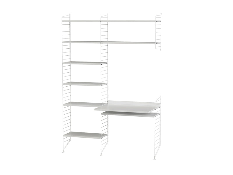 String Furniture Workspace Bundle W G in White shelves and white panels