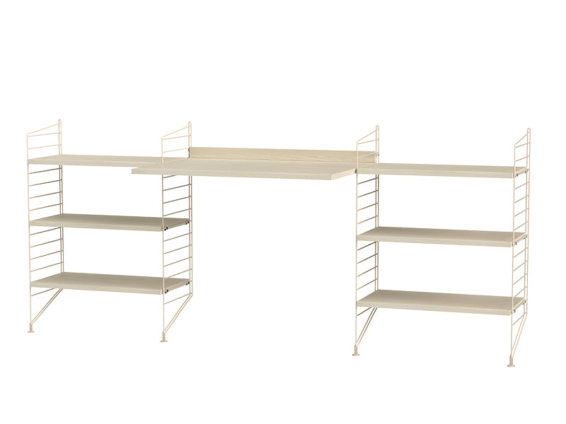 String Furniture Workspace Bundle W D in Ash shelves and beige panels