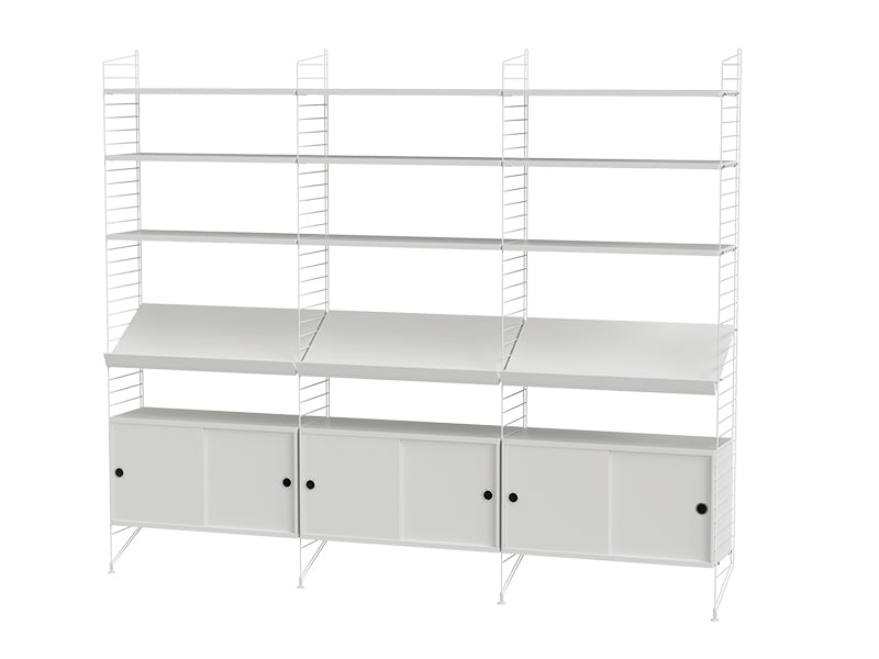 String Furniture Living Room Bundle L G in White shelves and white panels