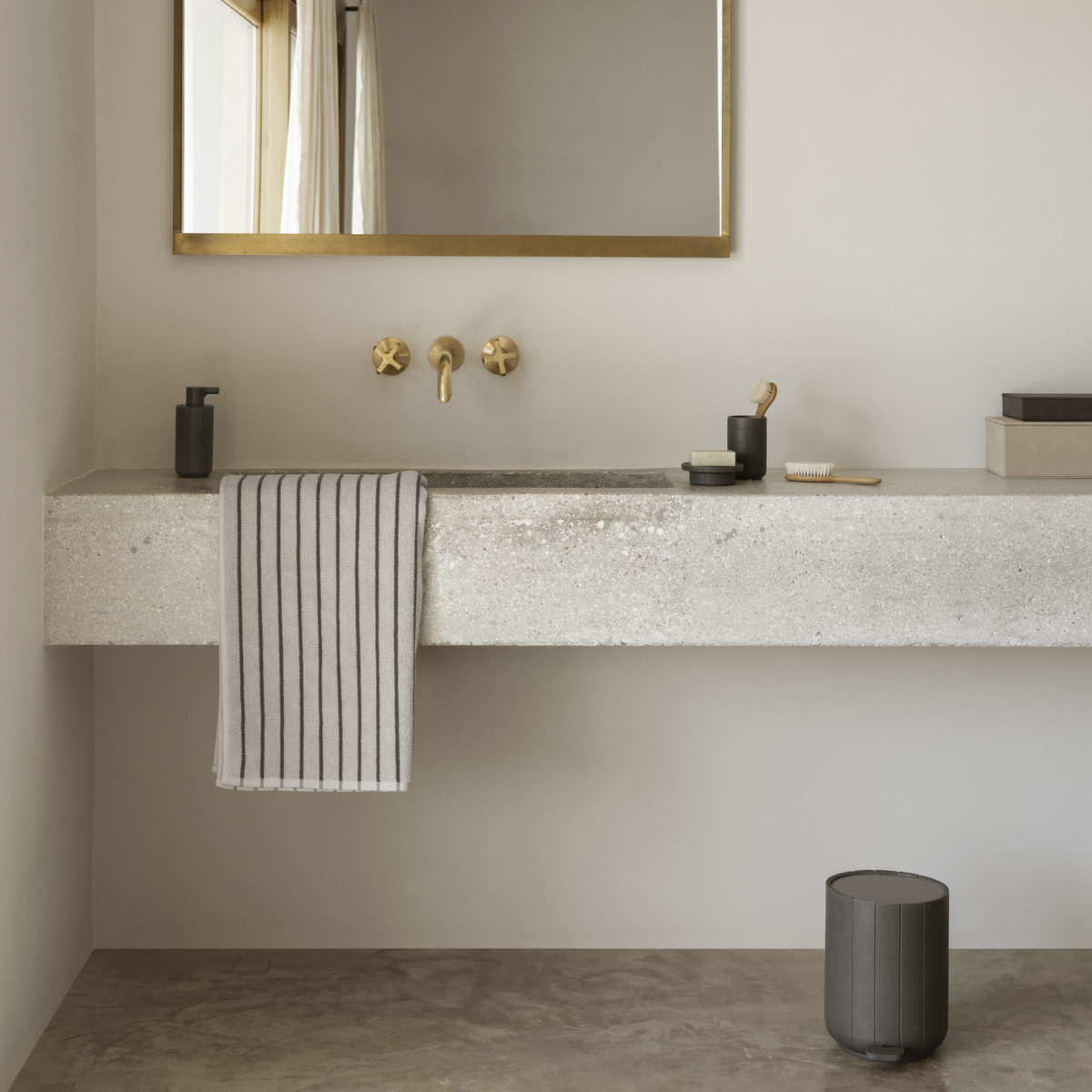 Blomus Kua Bathroom Soap Dispenser - Recycled Polyresin Manual Soap Pump - Modern Organic