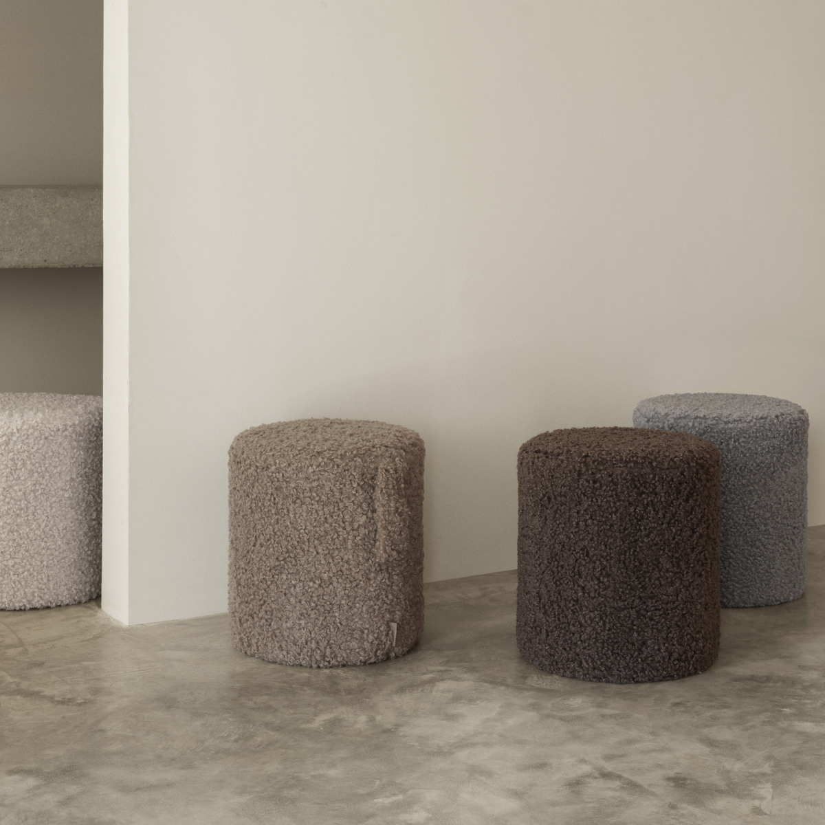 Blomus Teddy Round Pouf Accent Table, Stool or Ottoman with Soft Upholstry