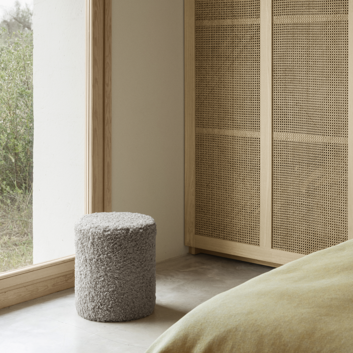 Blomus Teddy Round Pouf Accent Table, Stool or Ottoman with Soft Upholstry