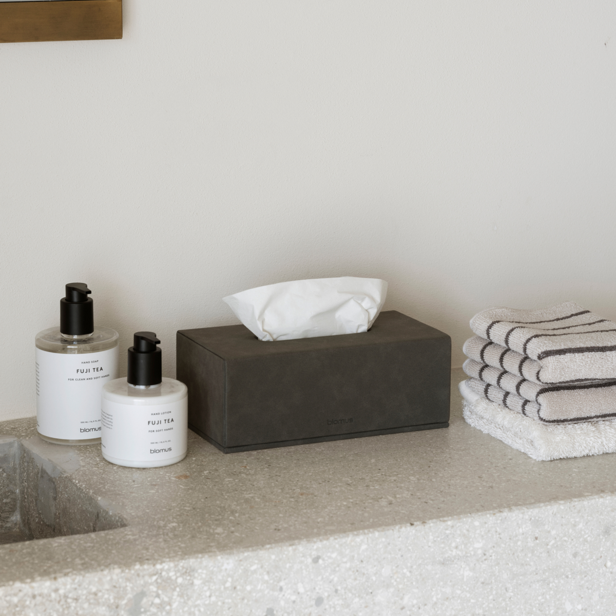 Blomus Sahla Faux Suede Luxury Decorative Facial Tissue Cover for Bathroom, Dressing Room or Office