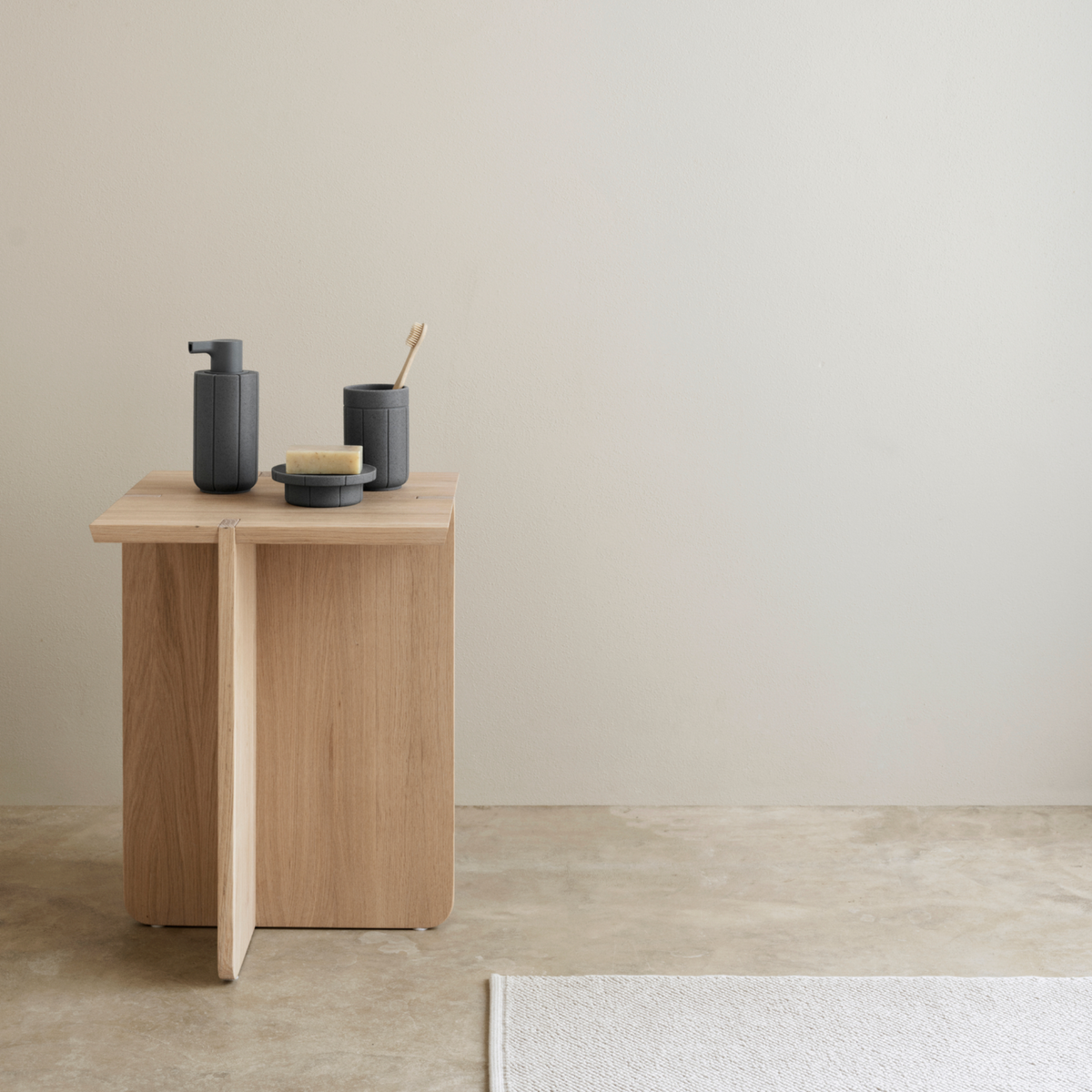 Blomus Engawa Minimalist Oak Side Table or Stool Featuring Japanese Inspired Interlocking Base Panel