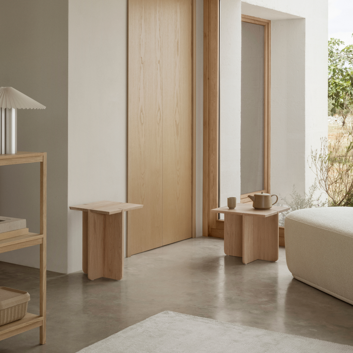 Blomus Engawa Minimalist Oak Side Table Featuring Japanese Inspired Interlocking Base Panel
