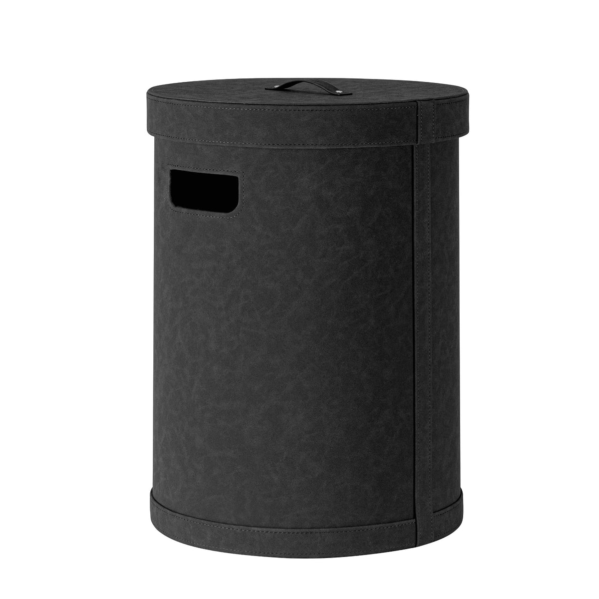 Blomus Sahla Faux Suede Luxury Decorative Storage Bin and Laundry Bin With Lid & Carrying Handles - Black / Medium