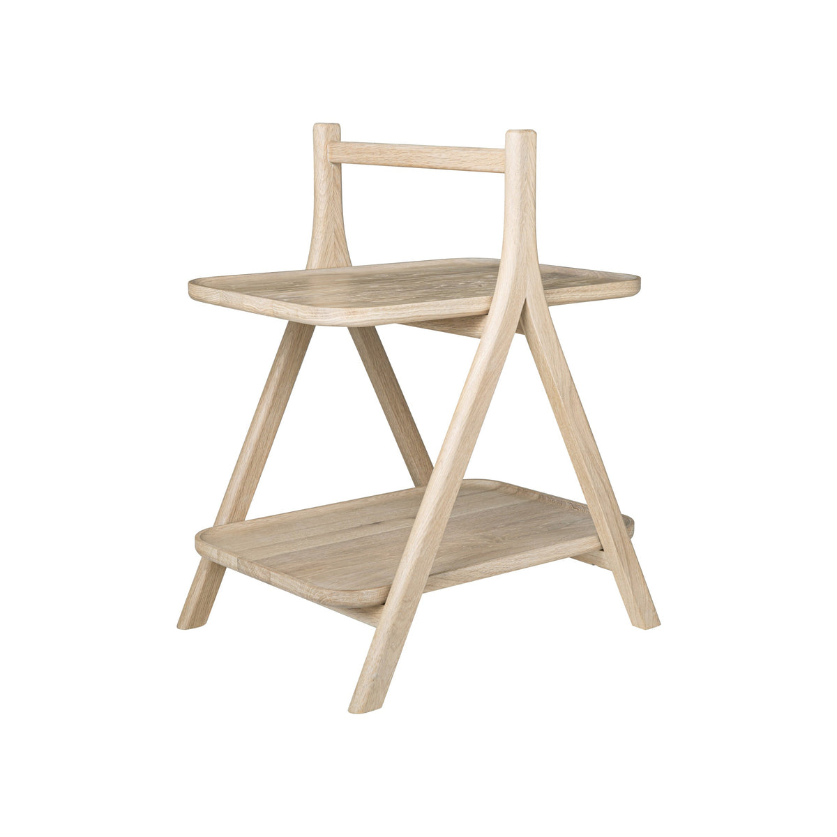 Blomus Eta Oak Side Table with Carrying Handle - 2-Tier Natural Solid Wood