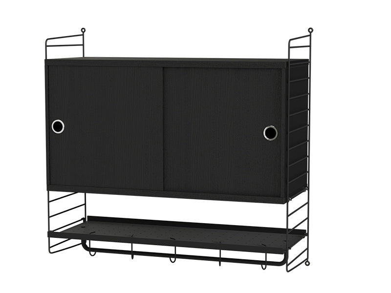 String Furniture Bedroom Bundle S F in Black stained ash shelves and black panels