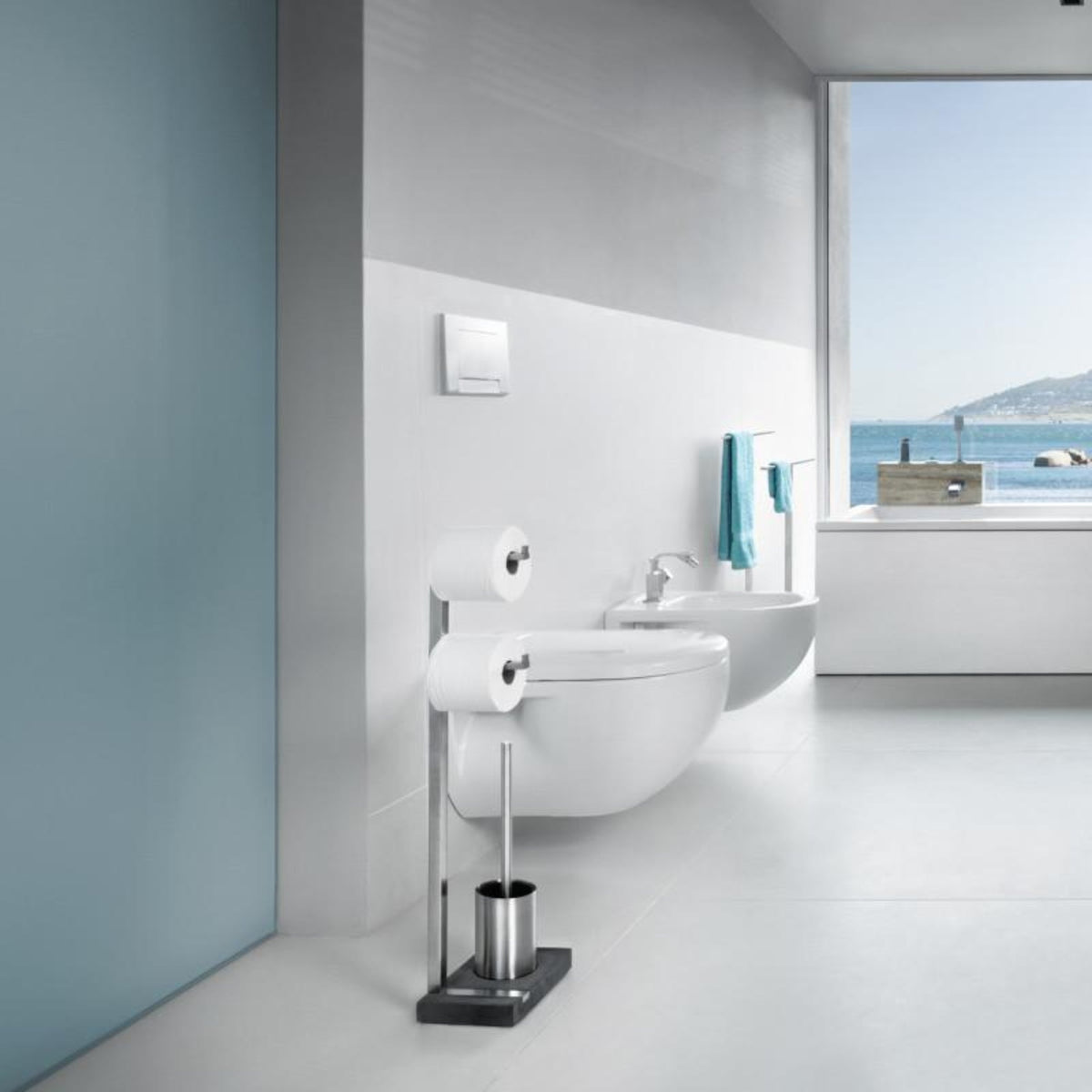 Blomus Menoto Freestanding Multi Roll Toilet Paper Holder with Toilet Brush and Holder - Polished Stainless