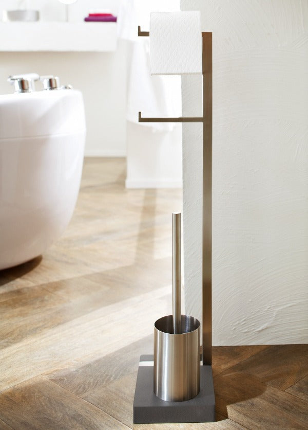Blomus Menoto Freestanding Multi Roll Toilet Paper Holder with Toilet Brush and Holder - Brushed Stainless