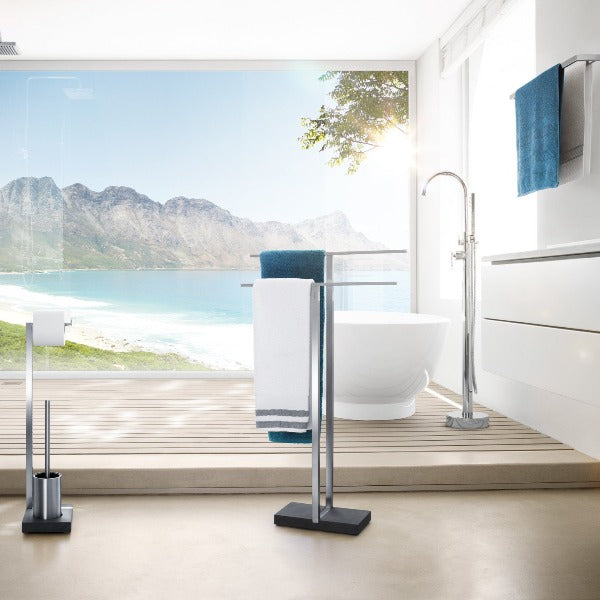 Blomus Menoto Modern Freestanding Towel Rack with Heavy Polystone Base - Polished Stainless