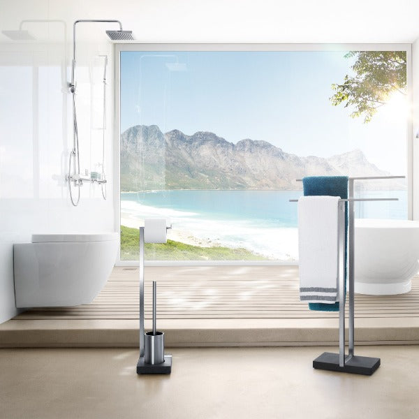 Blomus Menoto Freestanding Toilet Paper Holder with Toilet Brush and Small Holder - Brushed Stainless