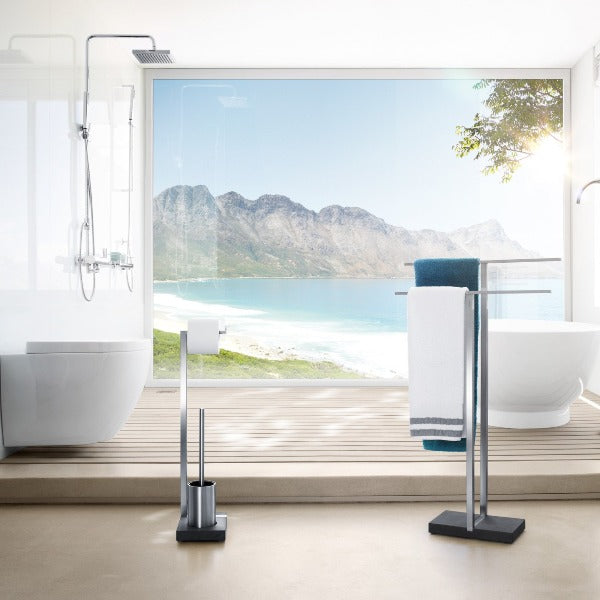 Blomus Menoto Freestanding Toilet Paper Holder with Toilet Brush and Small Holder - Polished Stainless