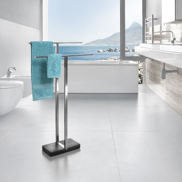 Blomus Menoto Modern Freestanding Towel Rack with Heavy Polystone Base - Brushed Stainless