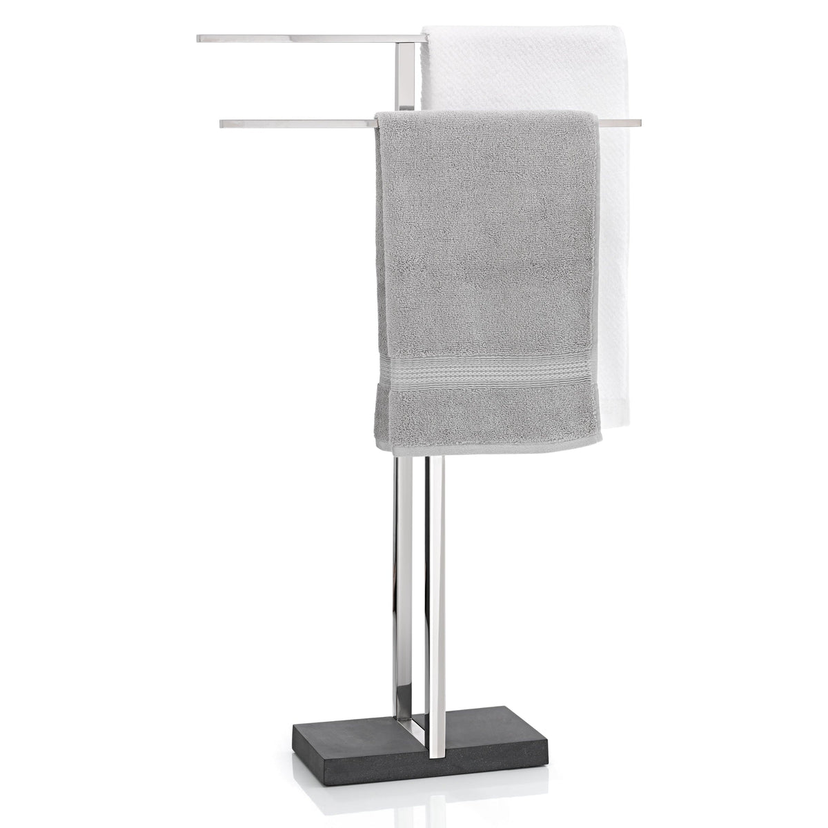 Blomus Menoto Modern Freestanding Towel Rack with Heavy Polystone Base - Polished Stainless