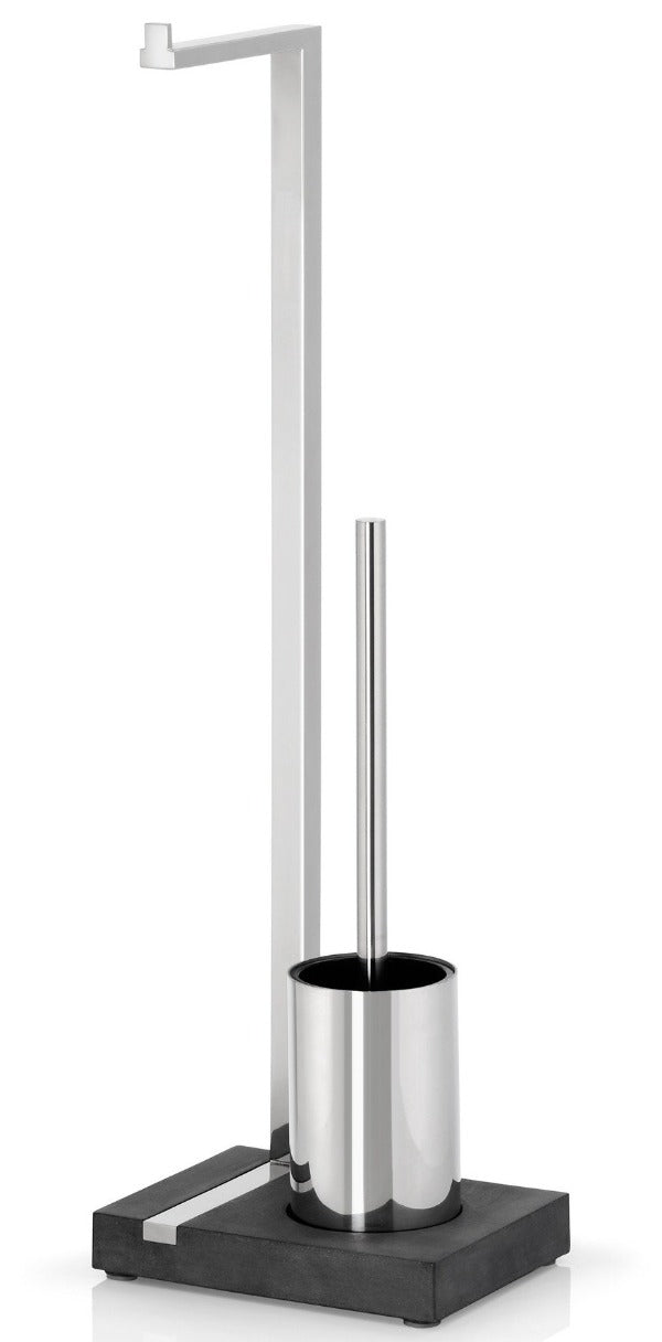 Blomus Menoto Freestanding Toilet Paper Holder with Toilet Brush and Small Holder - Polished Stainless
