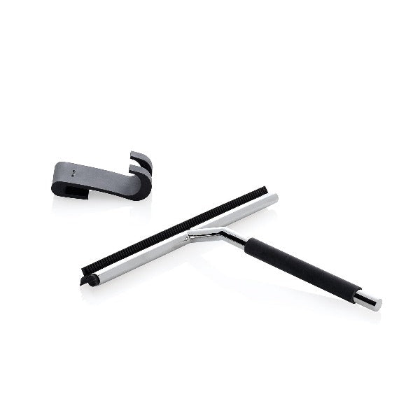 Blomus Lavea Bathroom Shower Squeegee and Brush with Hanger - Stainless Steel and Silicone