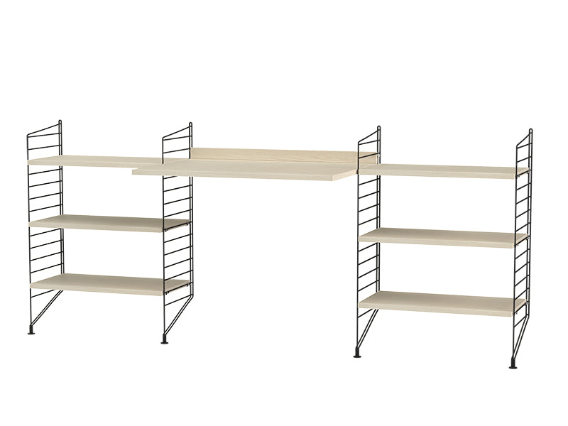 String Furniture Workspace Bundle W D in Ash shelves and black panels