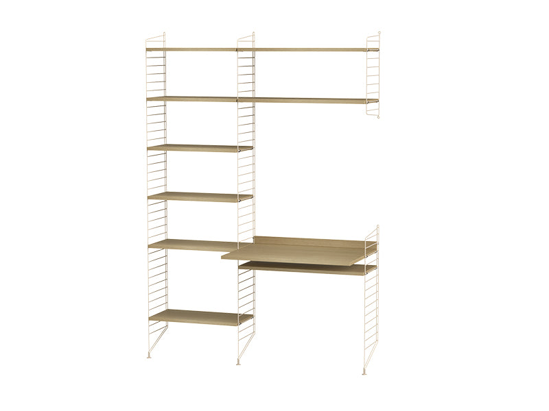 String Furniture Workspace Bundle W G in Oak shelves and beige panels