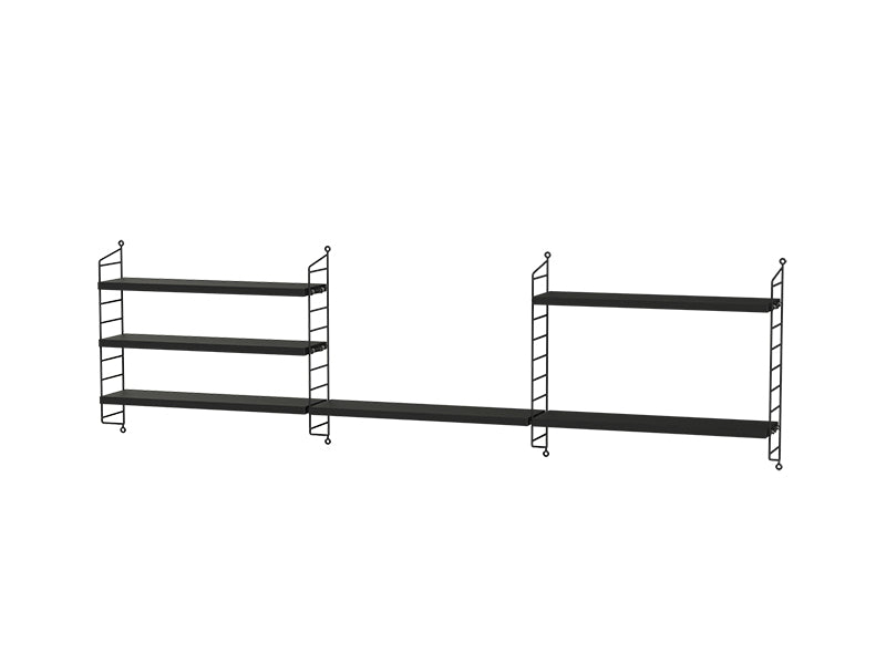 String Furniture Kids Room Bundle C H in Black stained ash shelves and black panels