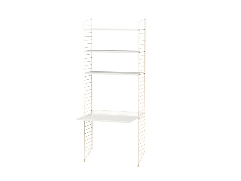 String Furniture Workspace Bundle W_A in White shelves and beige panels