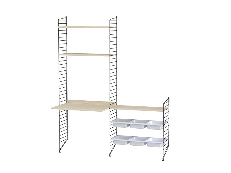 String Furniture Kids Room Bundle C E in Ash shelves and black panels