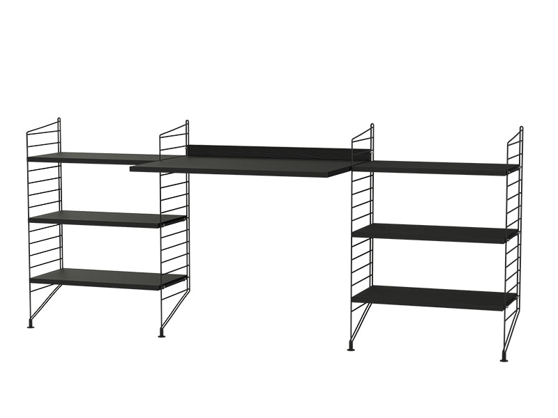String Furniture Workspace Bundle W D in Black stained ash shelves and black panels