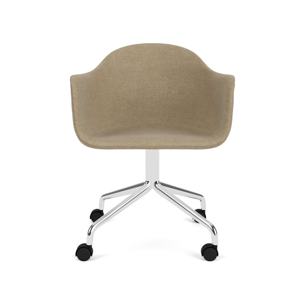 Audo Harbour Arm Chair, Dining Height, Polished Aluminum Star Base w/Casters, Upholstered - Star Base w. Casters/Polished Aluminum / Audo Bouclé US 02