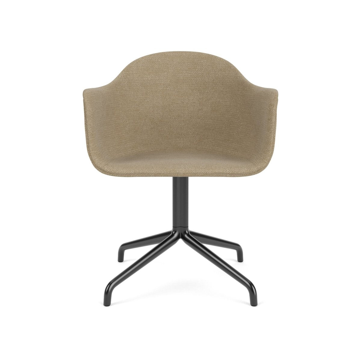 Audo Harbour Arm Chair, Dining Height, Black Star Base w/Swivel, Upholstered - Star Base/Black Steel / Audo Bouclé US 02