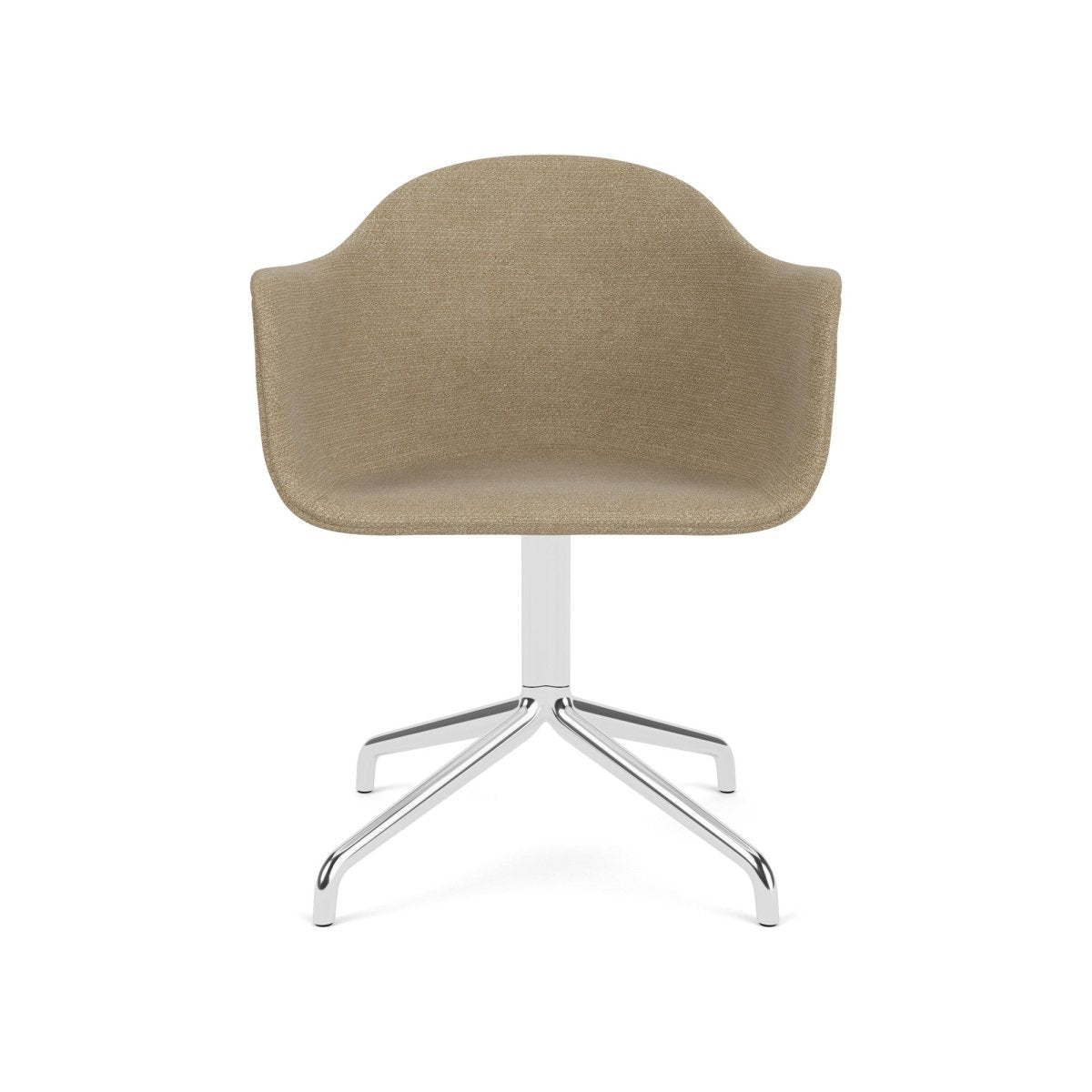 Audo Harbour Arm Chair, Dining Height, Polished Aluminum Star Base w/Swivel, Upholstered - Star Base/Polished Aluminum / Audo Bouclé US 02
