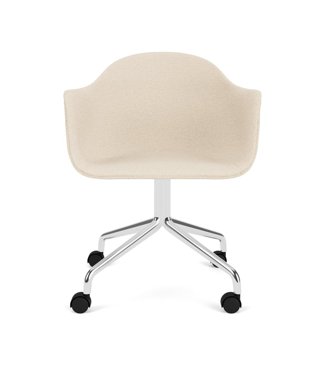 Audo Harbour Arm Chair, Dining Height, Polished Aluminum Star Base w/Casters, Upholstered - Star Base w. Casters/Polished Aluminum / Logan Jasmine