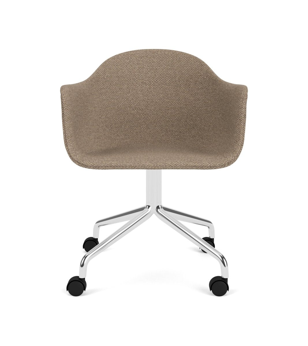 Audo Harbour Arm Chair, Dining Height, Polished Aluminum Star Base w/Casters, Upholstered - Star Base w. Casters/Polished Aluminum / Logan Flint