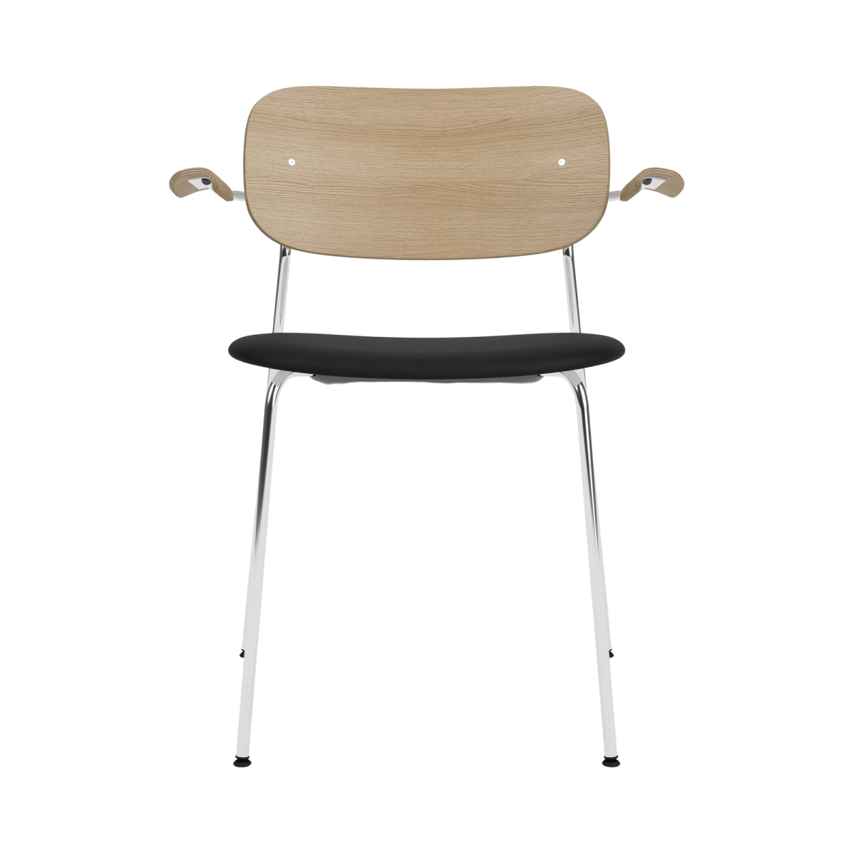 Audo Co Dining Chair, With Arms, Partially Upholstered – Chrome / Natural Oak / 1001/Sierra