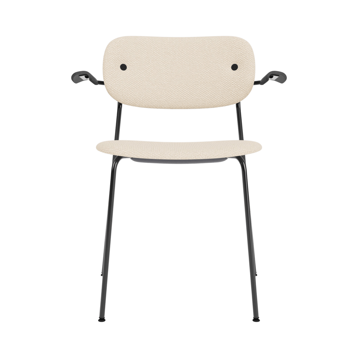 Audo Co Dining Chair, With Arms, Fully Upholstered – Black Steel / Black Oak / Logan Jasmine