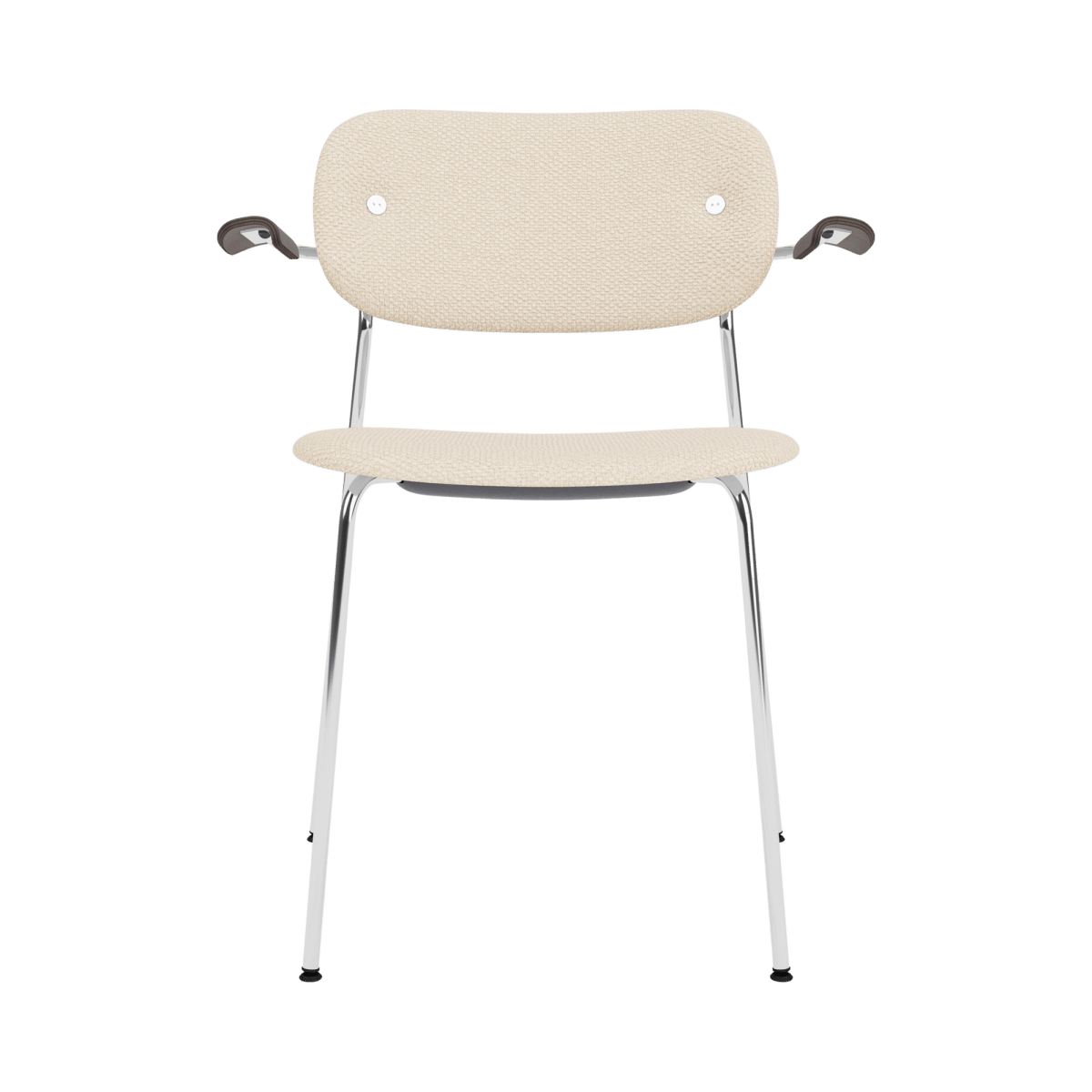Audo Co Dining Chair, With Arms, Fully Upholstered – Chrome / Dark Stained Oak / Logan Jasmine