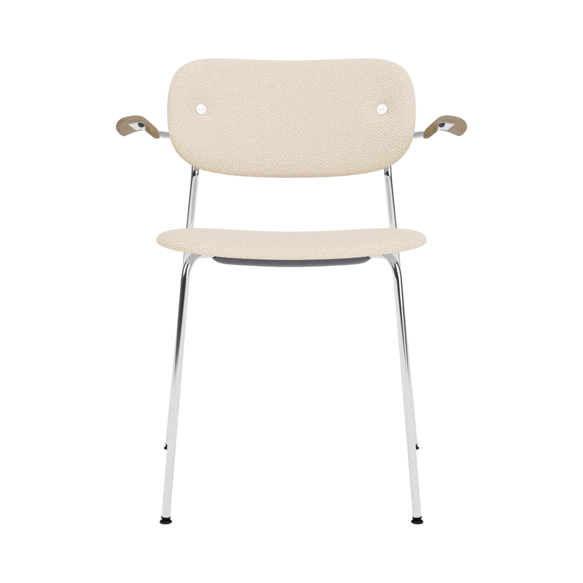 Audo Co Dining Chair, With Arms, Fully Upholstered – Chrome / Natural Oak / Logan Jasmine